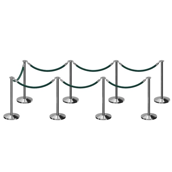 Montour Line Stanchion Post and Rope Kit Pol.Steel, 8 Flat Top 7 Green Rope C-Kit-8-PS-FL-7-PVR-GN-PS